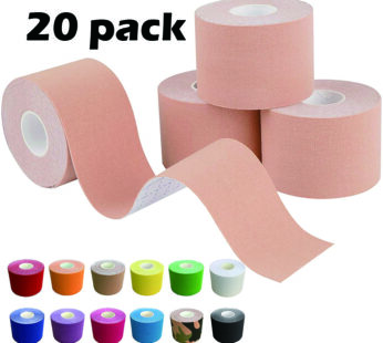 (20-Pack) Sport Cotton Elastic Kinesiology Tape Knee Elbow Protector Adhesive Bandage Muscle Recovery Waterproof Breathable