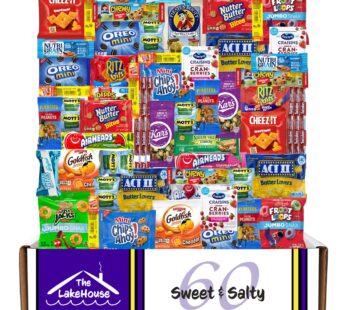 LakeHouse Salty Sweet 60 Snack Box – Snacks Variety Pack for Adults Inmates Soldiers – College Care Package Gift Basket – Office Snacks – Snack Packs