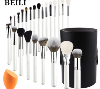 BEILI Makeup Brushes Set 24pcs Make Up Tools for Women Foundation Powder Eyeshadow Blush Brush Natural Goat Hair White/Silver